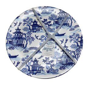 Shabby Chic Melamine Divided Plates Set Of 4 Blue & White China Pattern